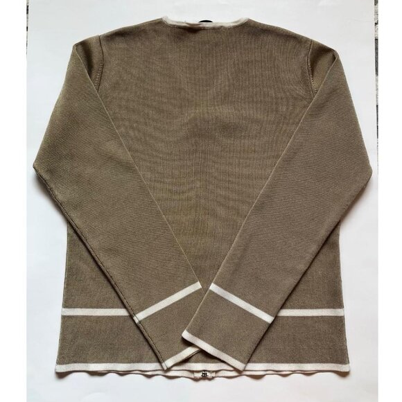M. Richard Beige-Taupe w/Soft White stripe Long-sleeved Zippered Sweater Sz Med - Picture 2 of 6